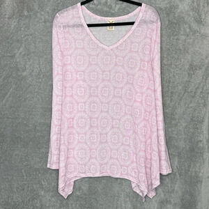 Faded Glory XXL 2X Shirt‎ Top Purple Paisley Long Sleeve V Neck Sheer Stretch